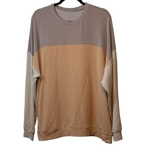 ✨Shein Oversize Waffle Knit Color Block Pullover Neutral 2X